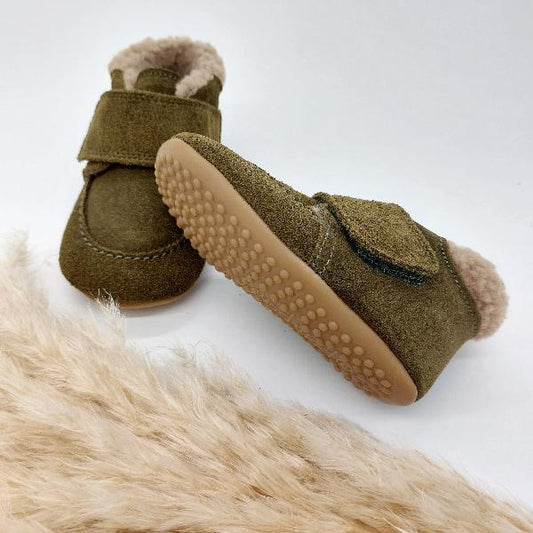 Krabbelschuhe khaki gefüttert