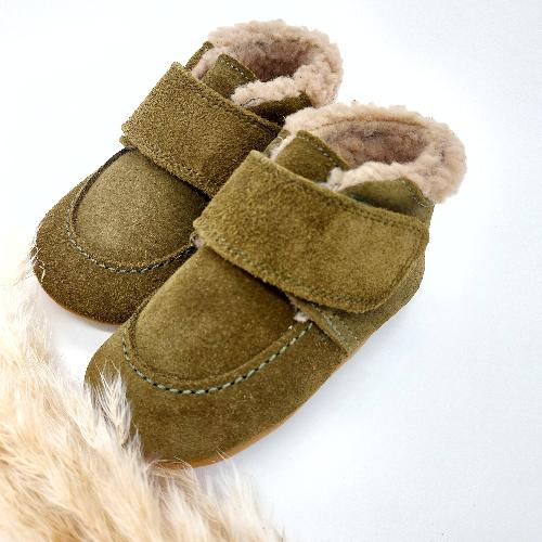 Krabbelschuhe khaki gefüttert